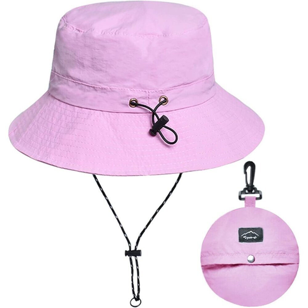 Unisex Purple 100% Nylon Wide Brim Uv Protection Chin Strap Packable Bucket Hat